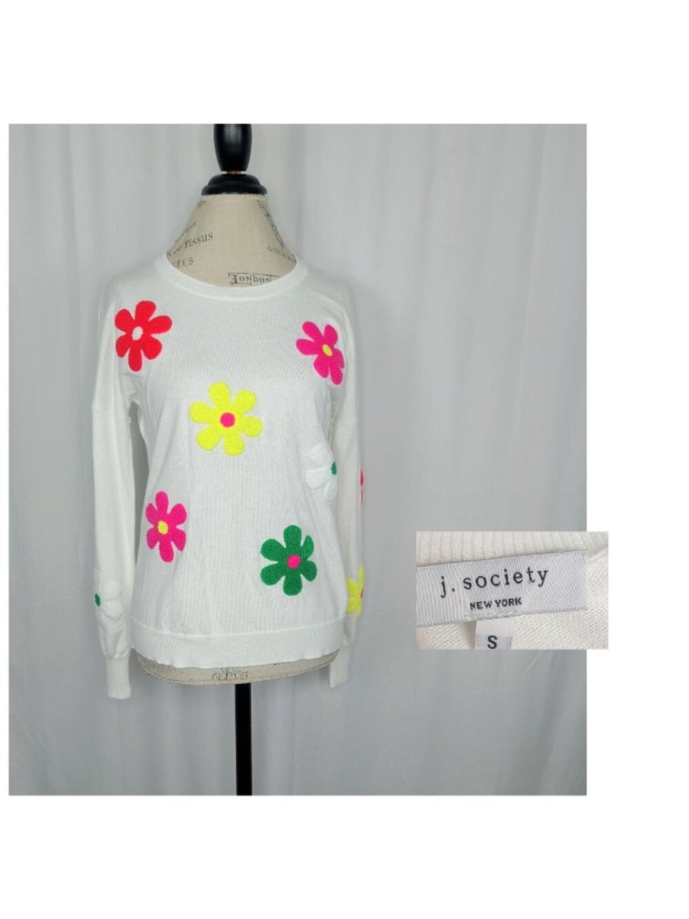 J. Society Daisy Sweater Small Floral Knit